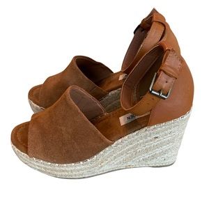 STEVE MADDEN Jaylen Wedge Espadrilles Platform Sandals Size 8.5 Cognac B…